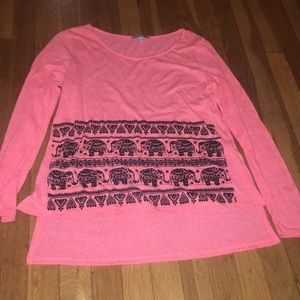 Tangerine long sleeve elephant top